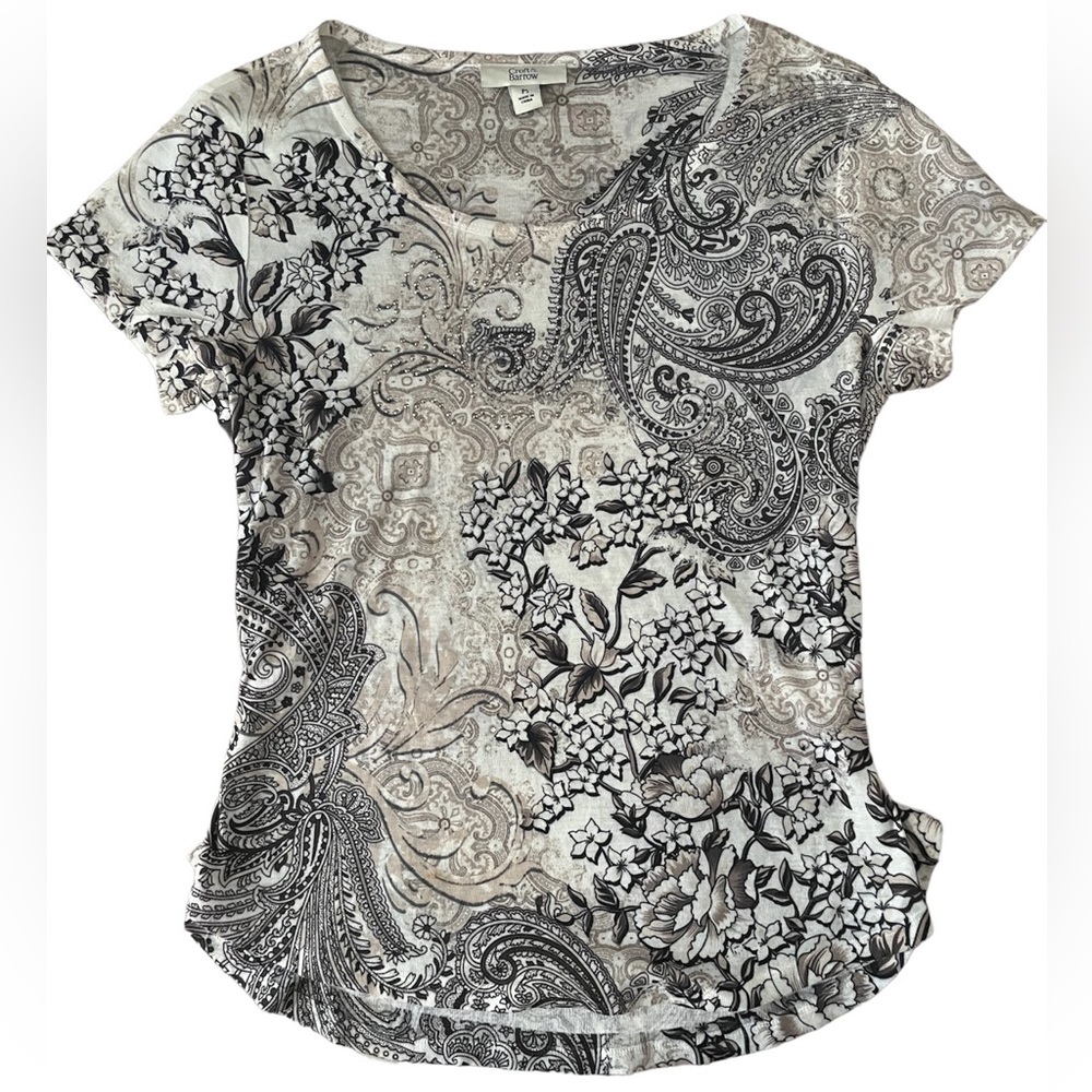 croft & barrow white pattern rhinestone shirt